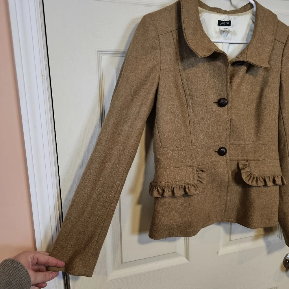 J. Crew Wool Blend Old Money Academia Ruffle Pocket Blazor